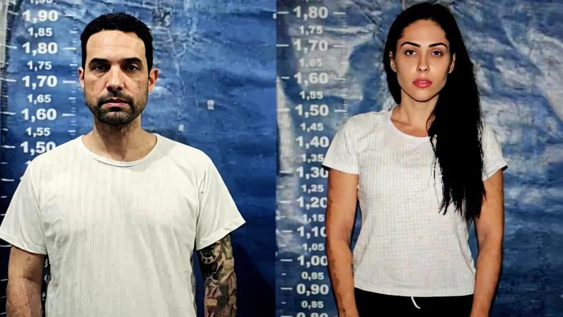 Dr. Jairinho e Monique Medeiros, em fotos feitas no ingresso do casal no sistema penitenciário — Foto: Reprodução