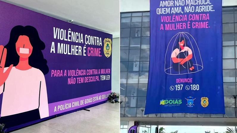 Campanha de enfrentamento à violência contra a mulher exibida em evento do governo de Goiás em Goiânia — Foto: Bárbara França/g1