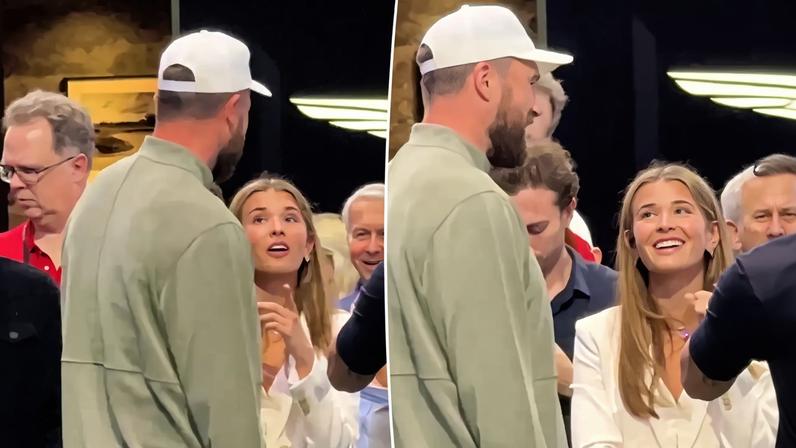 Travis Kelce was spotted chatting with Kai Trump at a Florida golf event Tuesday.