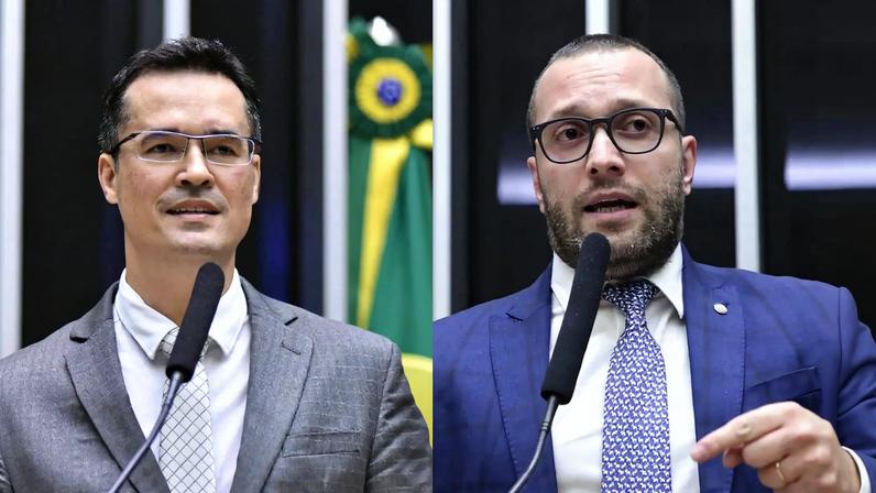 Deltan Dallagnol (Novo) e Filipe Barros (PL) disputam o Senado no Paraná. (Foto: Zeca Ribeiro e Mário Agra/Câmara dos Deputados)
