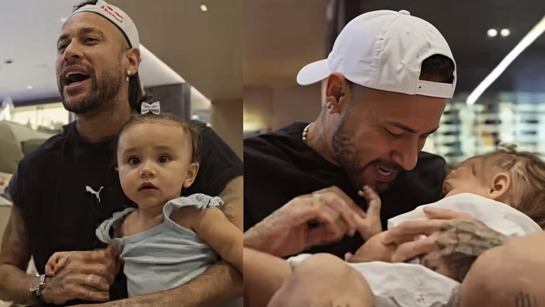 Neymar com as filhas — Foto: Reprodução/Youtube