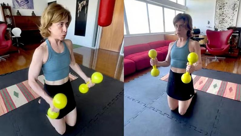 Chico Salgado ensina treino de Fernanda Torres para braços definidos