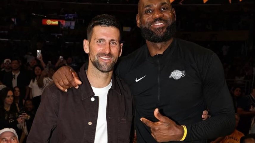 Novak Djokovic e Lebron James durante partida do Lakers na NBA (Foto: Reprodução Instagram)