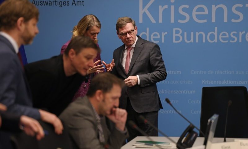 German Foreign Minister Johann Wadephul arrives for a meeting of the ministry's crisis response team.