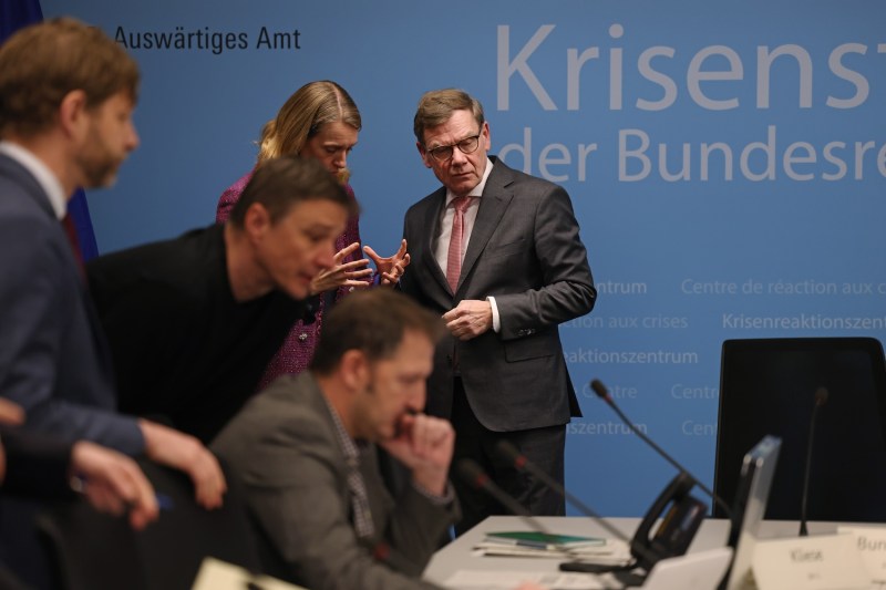 German Foreign Minister Johann Wadephul arrives for a meeting of the ministry's crisis response team.
