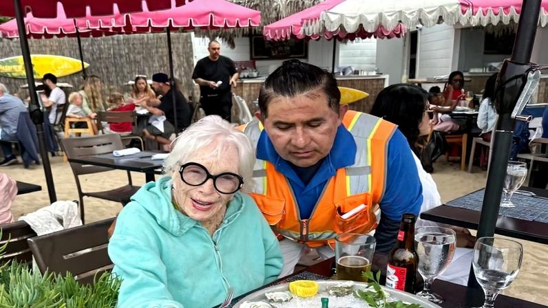 Shirley MacLaine, 91, was spotted enjoying a plate of oysters and a beer in Malibu, Calif., on Monday.