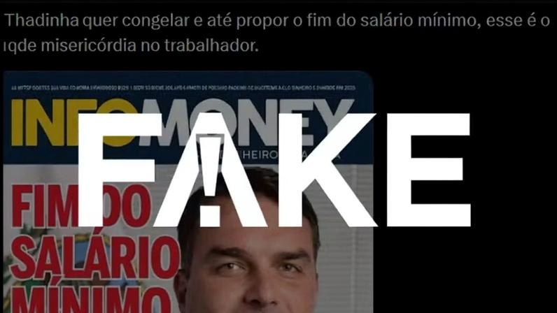 Publicação usa montagem de uma falsa revista para atribuir fala não dita por Flávio Bolsonaro — Foto: g1