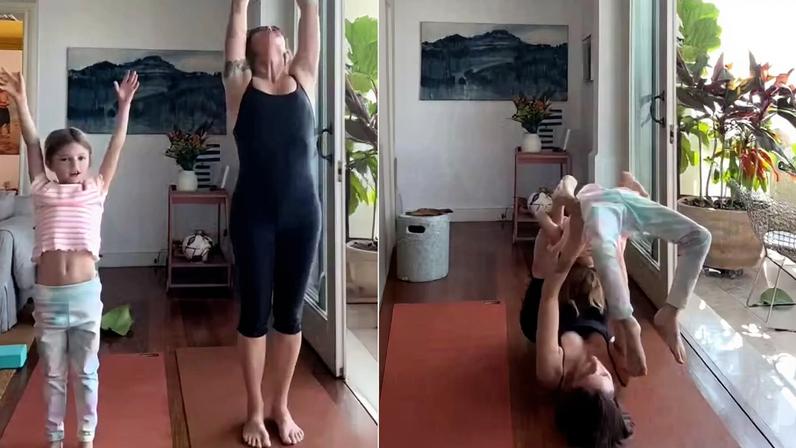 Fernanda Lima faz aula de yoga com a filha e conquista fãs