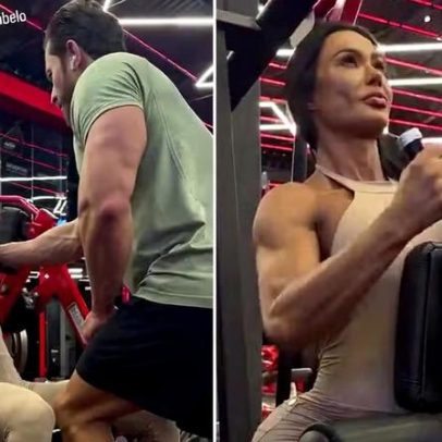 Gracyanne e o namorado treinam juntos em batalha de bíceps