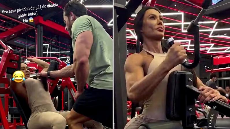 Gracyanne e o namorado treinam juntos em batalha de bíceps