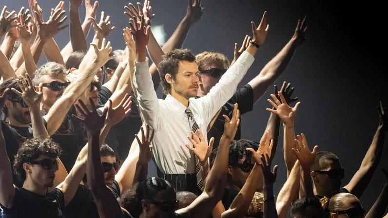 Harry Styles performs live on stage during The BRIT Awards 2026 at Co-op Live on February 28, 2026 in Manchester, England.