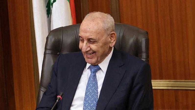 Nabih Berri, Lebanon's parliament speaker, smiles as he chairs a parliamentary session to elect a president, in Beirut, on Jan. 9, 2025.