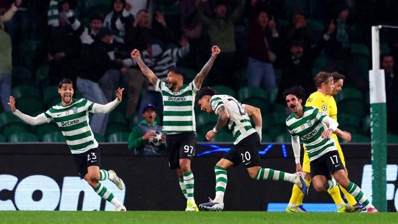 Maxi Araújo comemora gol do Sporting contra o Bodo/Glimt na Champions League