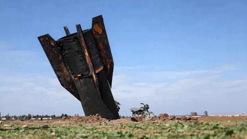 A view of an Iranian missile after it fell near Qamishli International Airport, close to the Turkish border in the Qamishli district of Hasakah, Syria, on March 4.