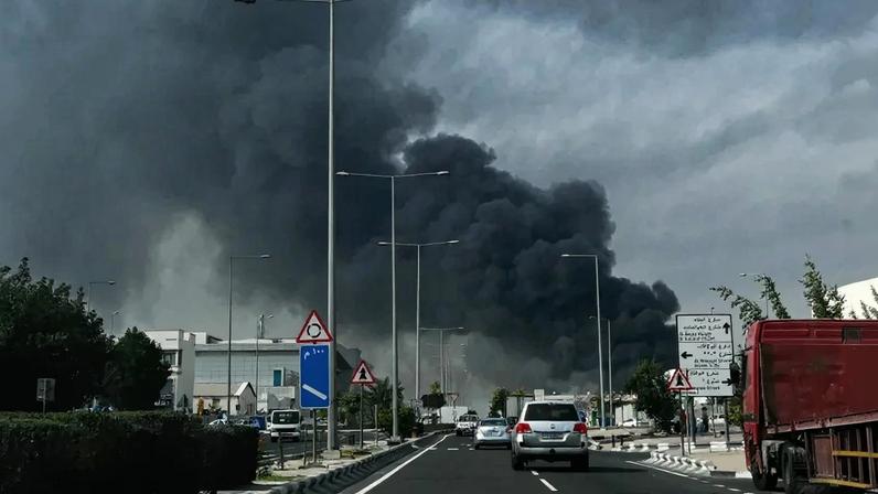 A plume of smoke rises from a reported Iranian strike in the industrial district of Doha, Qatar, on March 1.