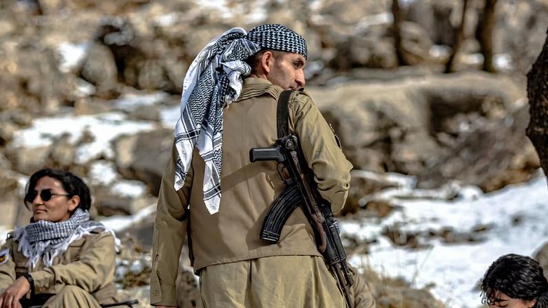 Members of the Kurdish Democratic Party of Iran participate in a military drill at an outpost near Erbil, Kurdistan Region of Iraq.
