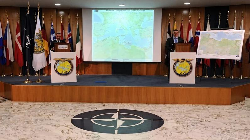 Allied Maritime Commander Naples Vice Admiral Rinaldo Veri of the Italian Navy speaks during a press conference about the NATO-led Embargo Operations in support of United Nations Security Council Resolutions 1970 and 1973 in Libya on March 24, 2011 at the Joint Forces Command in Naples.
