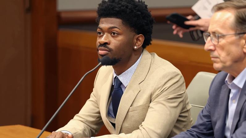Lil Nas X appeared in court on Thursday, seven months after he was arrested for battery, as seen in the photo above.