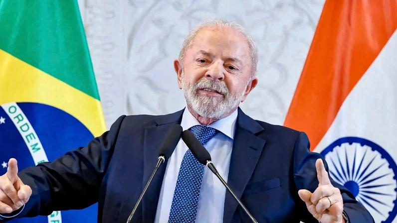 O presidente Lula (PT) durante coletiva de imprensa em Nova Delhi, na Índia. Créditos: Ricardo Stuckert / PR