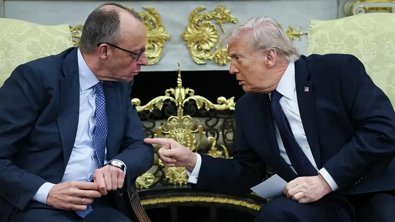German Chancellor Friedrich Merz and U.S. President Donald Trump meet in the Oval Office of the White House in Washington on March 3.