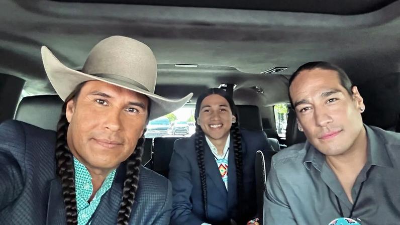 Mo Brings Plenty (left) and his nephew, Cole Brings Plenty (center).