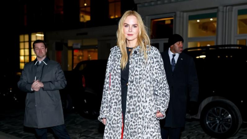 Nicole Kidman wore a Chanel Métiers d’Art 2026 leopard print tweed coat while heading to SoHo wine bar Bibliothèque on Monday.