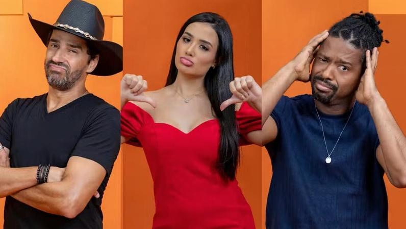 Alberto Cowboy, Jordana e Leandro Boneco estão no Paredão do BBB 26 — Foto: Manoela Mello/Globo