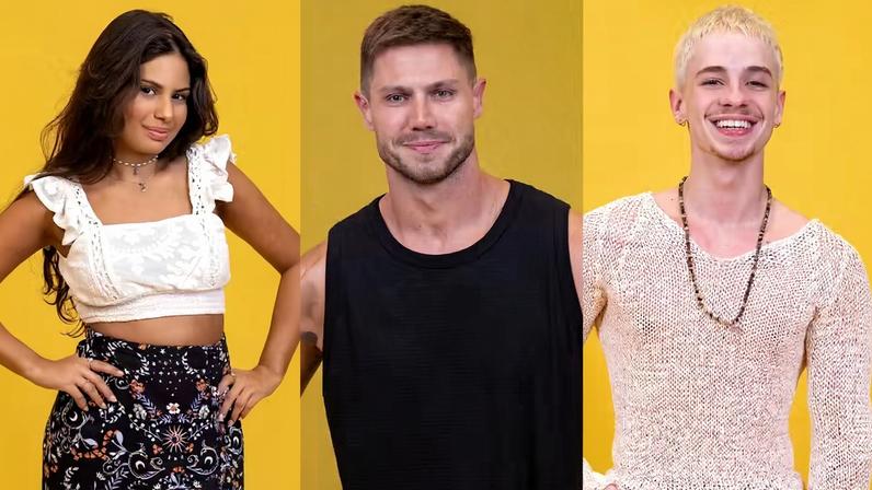 Gabriela, Jonas Sulzbach e Juliano Floss estão no Paredão do BBB 26 — Foto: Manoela Mello/Globo