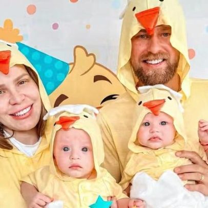 Paulinha Leite e família usam fantasias iguais em festa dos gêmeos
