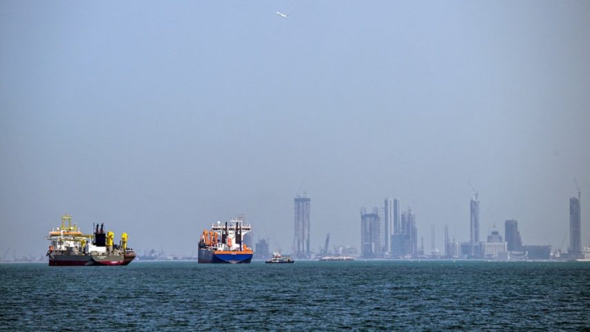Commercial vessels offshore of Dubai on March 11.