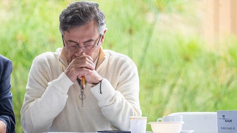 President of Colombia Gustavo Petro gestures during an event regarding the restoration of the San Juan De Dios Hospital in Bogota, Colombia, on Jan. 27.