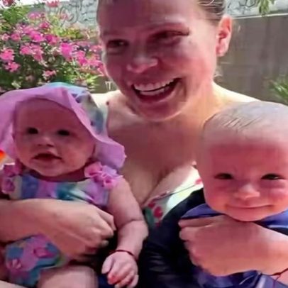 Paulinha Leite curte piscina com os filhos e mostra declaração do marido