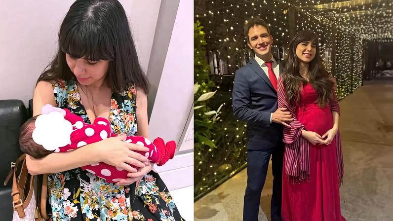 Isabella Lubrano, esposa de Alessandro Jodar com a filha, Alice — Foto: Reprodução/ Instagram