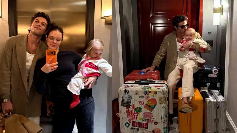 Chay Suede e Laura Neiva com a filha caçula, Ana — Foto: Reprodução/ Instagram