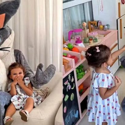 Amanda Kimberlly se veste de coelhinha da Páscoa para Helena, filha de Neymar