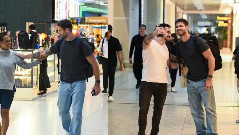 Jonas Sulzbach é tietado por fãs em aeroporto após BBB 26 — Foto: Webert Belicio / Agnews