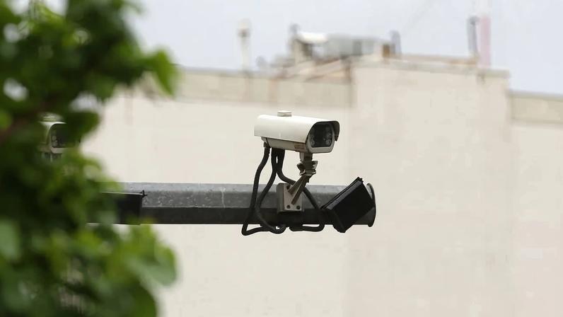 Cameras are placed in public areas in Tehran.