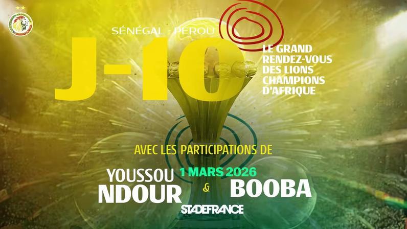 Promoção do amistoso entre Senegal e Peru, em francês, com a taça da CAN — Foto: Stade de France