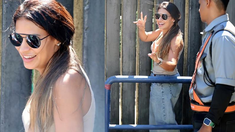 Simone Mendes atende fãs na porta dos Estúdios Globo