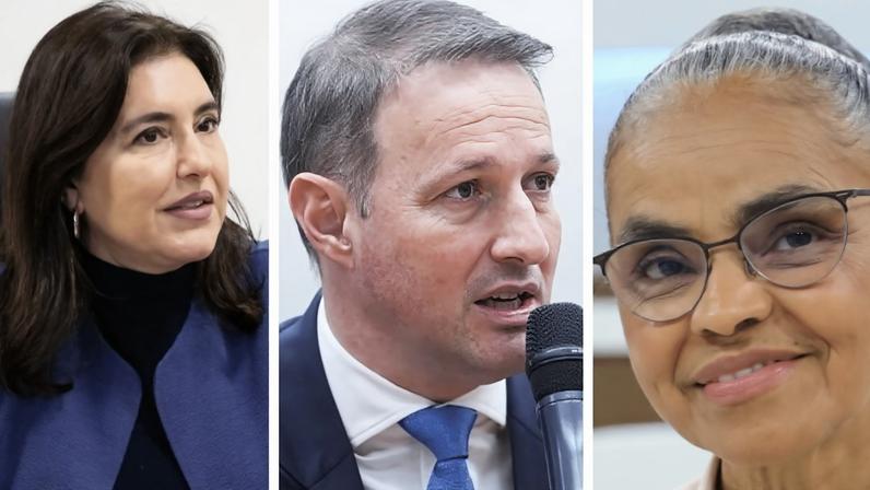 Simone Tebet, Guilherme Derrite e Marina Silva, pré-candidatos ao Senado por São Paulo