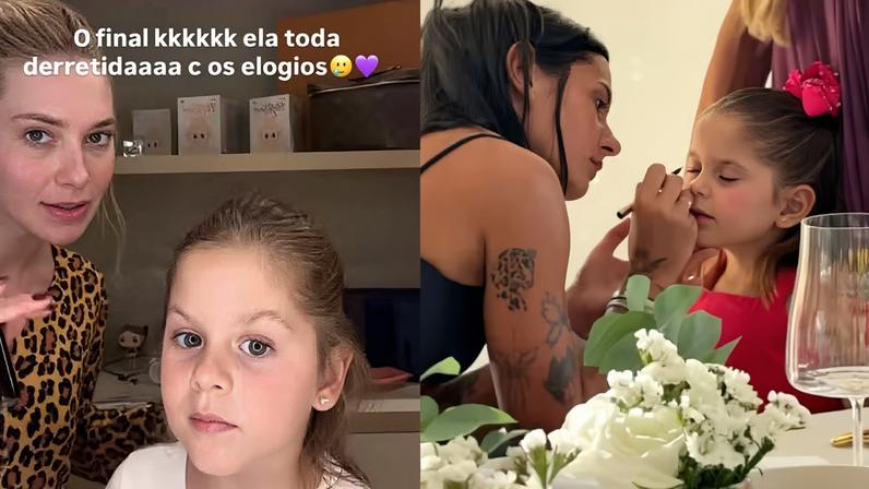 Virginia Fonseca maquia Maria Flor após Ana Castela fazer o mesmo — Foto: Reprodução/Instagram