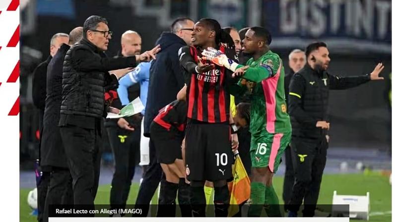 Rafael Leão tem ataque de raiva ao ser substituído no Milan — Foto: Reprodução