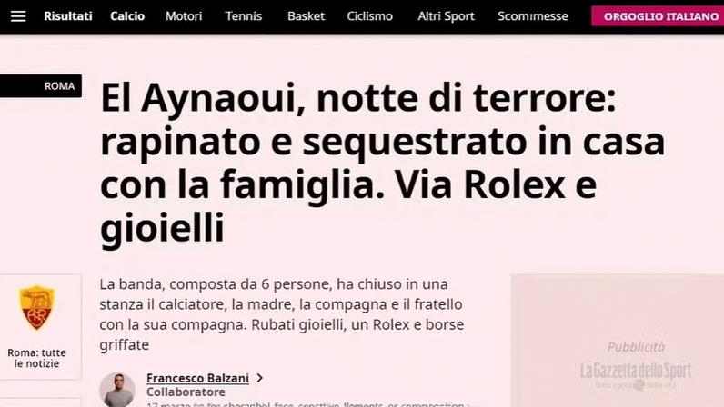 Jogador da Roma é rendido por criminosos armados e tem casa assaltada na Itália — Foto: Reprodução