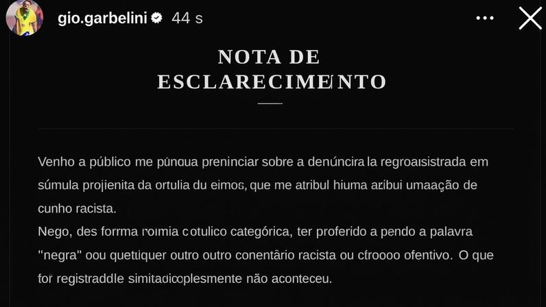 Gio Garbelini nega ter cometido racismo na Copa da Rainha: "Simplesmente não aconteceu" — Foto: Divulgação / Gio Garbelini