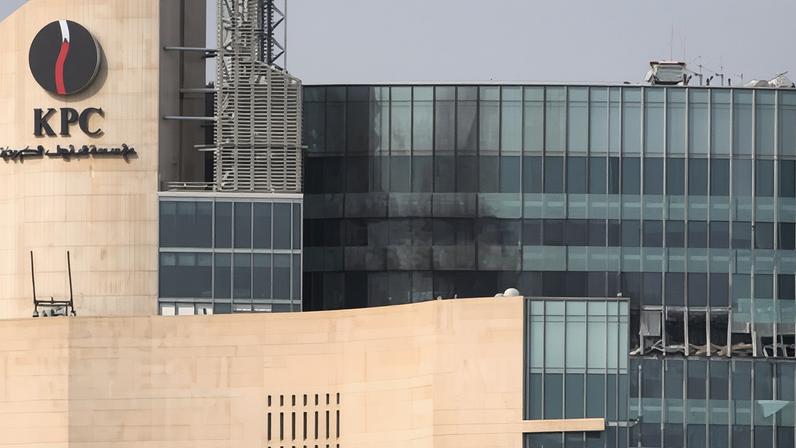 The damage from an Iranian drone attack on the Kuwait Petroleum Corporation headquarters in Kuwait City.