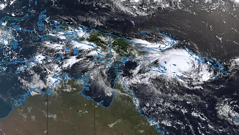 Satellite image of cyclone approaching north Queensland, 6 April 2026.