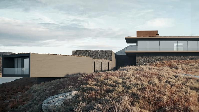 Architect’s illustration of the property plans for Stella McCartney's new house. The building comprises turf roof and natural stone walls.