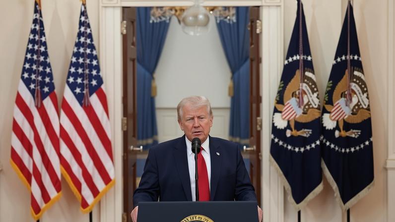Trump speaking on Wednesday. Tehran has retained a continued, if modest, capacity to strike Israel and the Gulf.