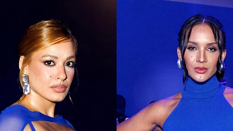 Ex-BBBs apostam em azul vibrante com recortes e textura em festa temática