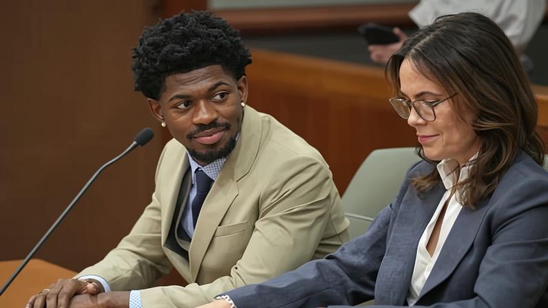 Lil Nas X, whose legal name is Montero Lamar Hill, in court in March.